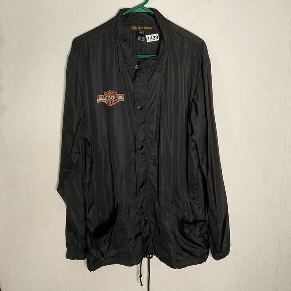 Harley Davidson Winged Graphic Men's XL Black Nylon Windbreaker Rain Jacket‎ - Picture 4 of 9